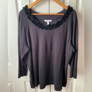 🆕 rsvp Talbots Woman Black Cotton Blend Sequin Scoop Neck Sweater SZ 2X